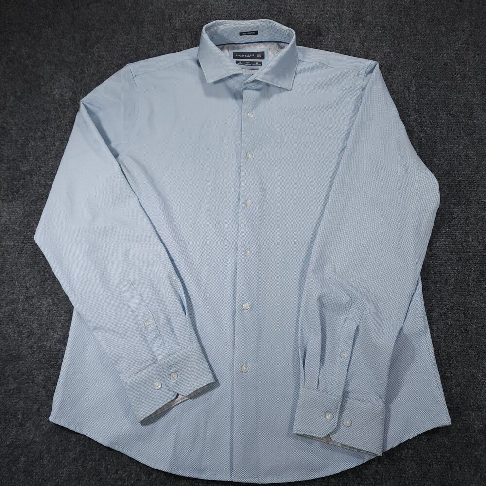Denim & Flower Ricky Singh Dress Shirt Men L Blue Tech Comfort 8-Way Stretch